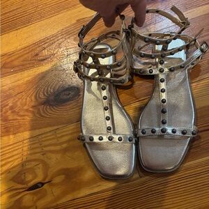 New so Stylish Women's Gold Strappy Sandals size 9